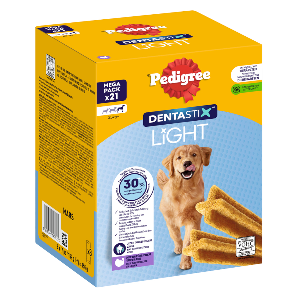 Pedigree Dentastix Light: Przekąska do pielęgnacji zębów dla dużych psów (>25 kg) - Wielopak (126 szt.)