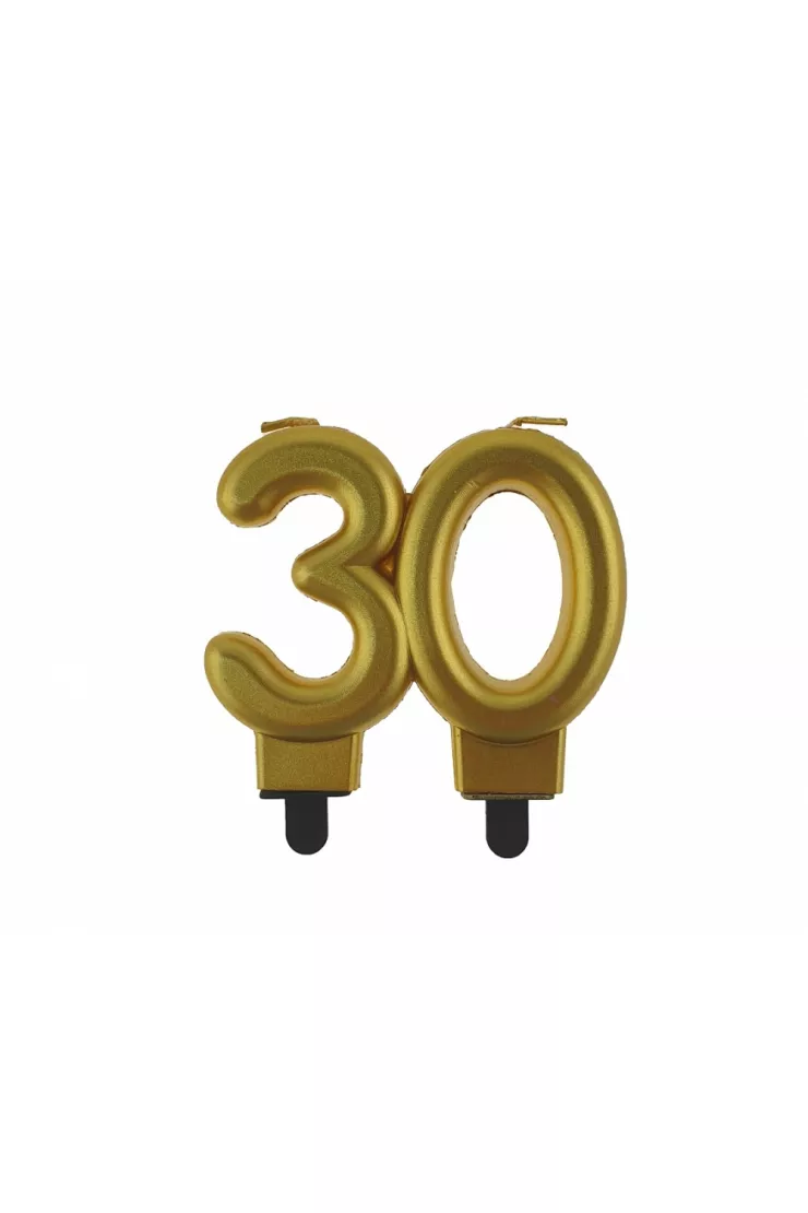 Świeczka liczba 30 URODZINY metaliczna B&amp;