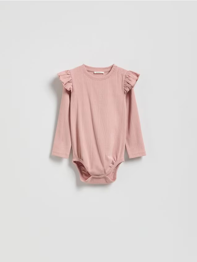 Reserved - Bawełniane body z falbanką - różowy