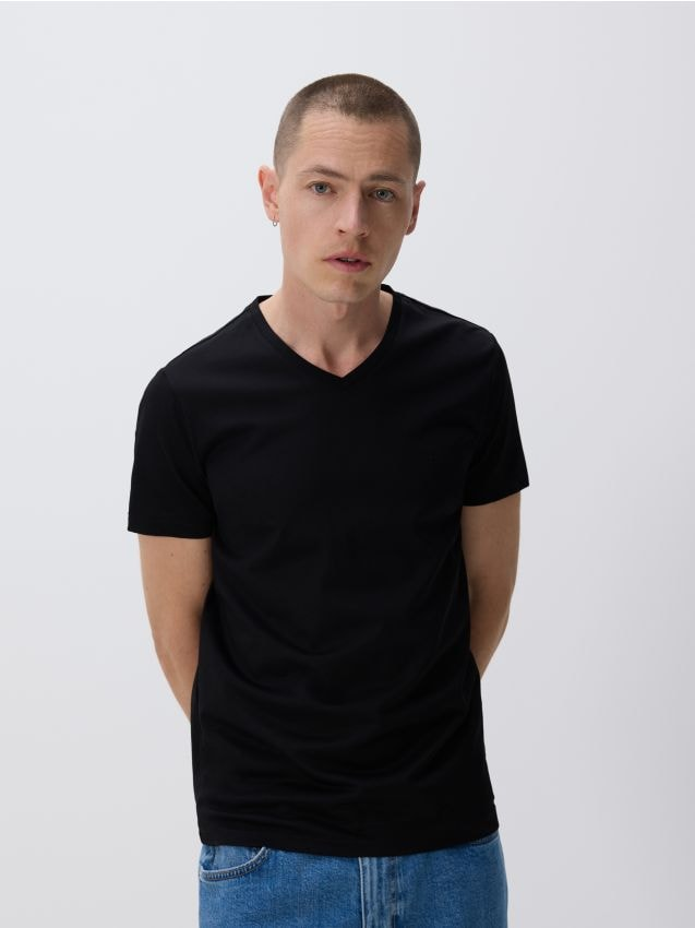 Reserved - T-shirt slim z dodatkiem lyocellu - czarny