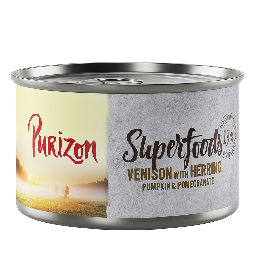 Korzystny pakiet Purizon Superfoods, 24 x 140 g - Dziczyzna ze śledziem, dynią i owocem granatu