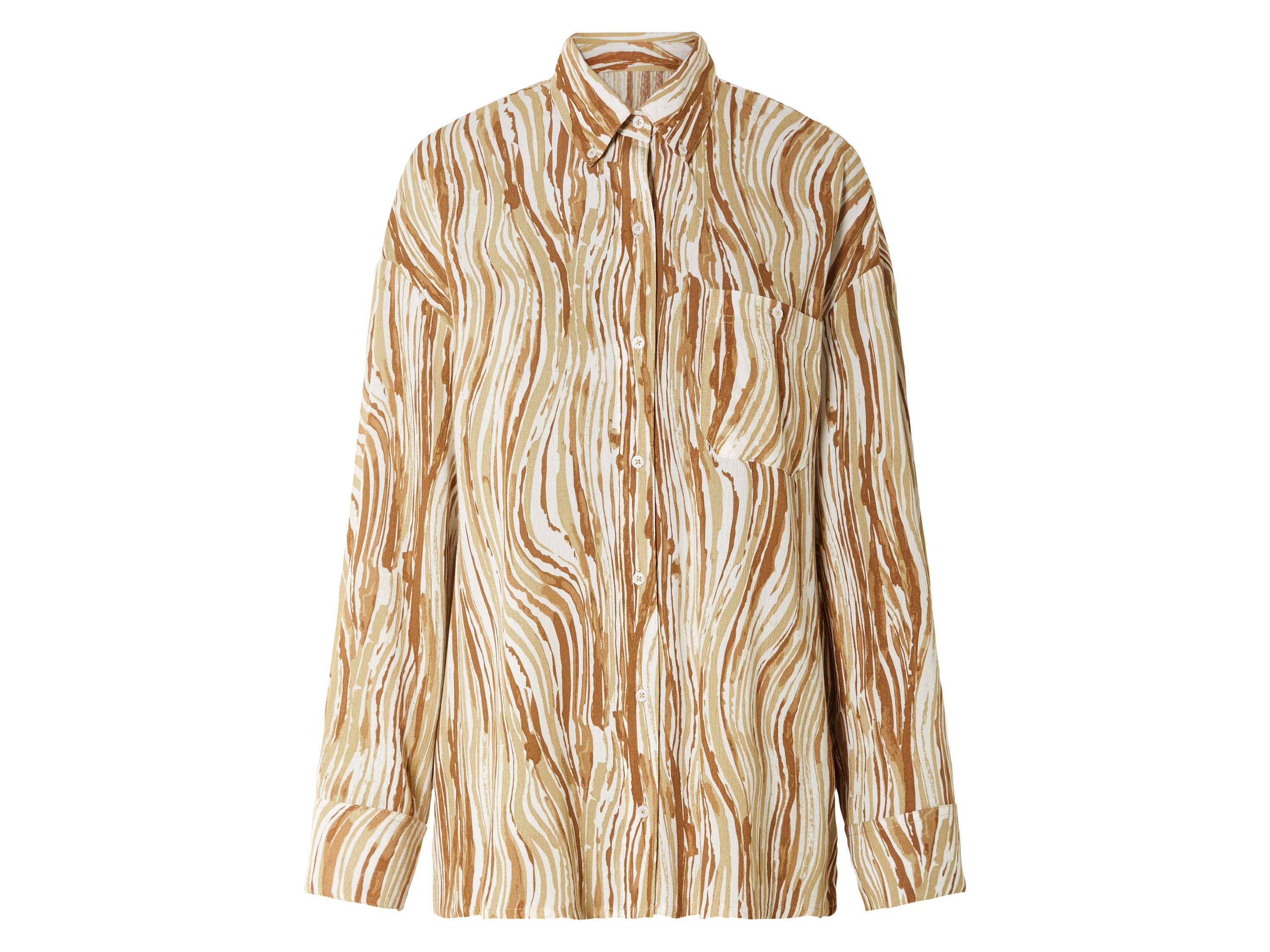 esmara® Bluza damska oversize z zapinanym kołnierzem (46, Wzorzysty biały/beżowy)