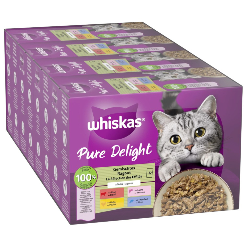 Multipak Whiskas Pure Delight saszetki 48 x 85 g - Mieszany gulasz w galarecie