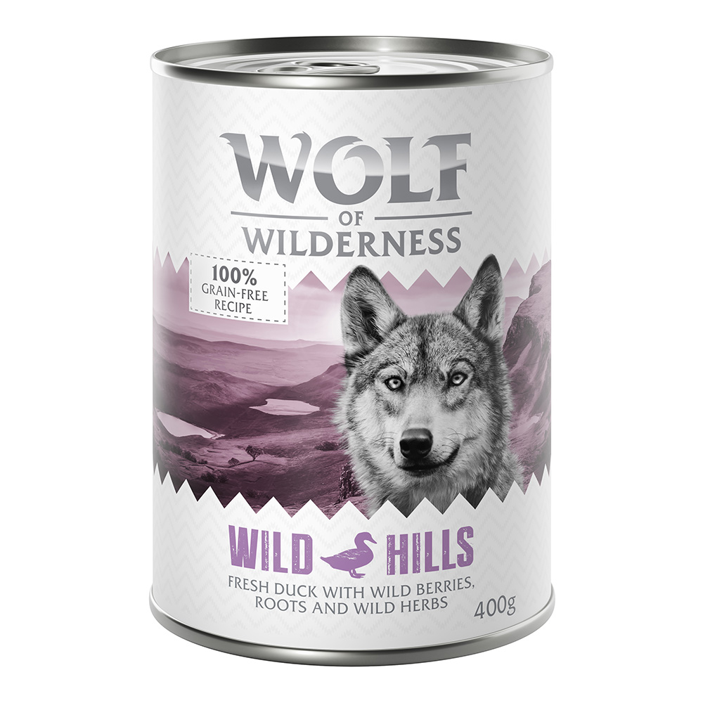 Wolf of Wilderness Monoprotein Adult, 6 x 400 g - Wild Hills, kaczka