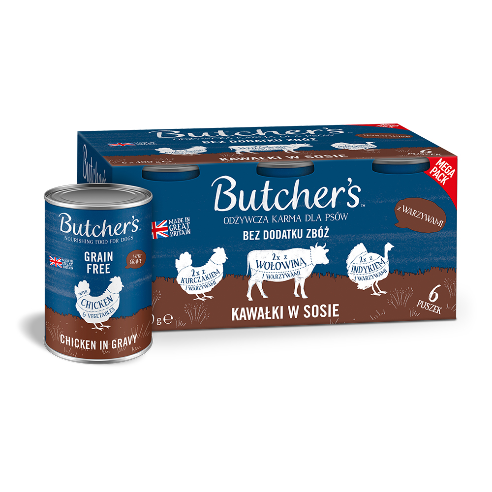 Korzystny pakiet Butcher's Original dla psa, bez zbóż, 12 x 400 g - Pakiet mieszany w sosie (3 smaki)