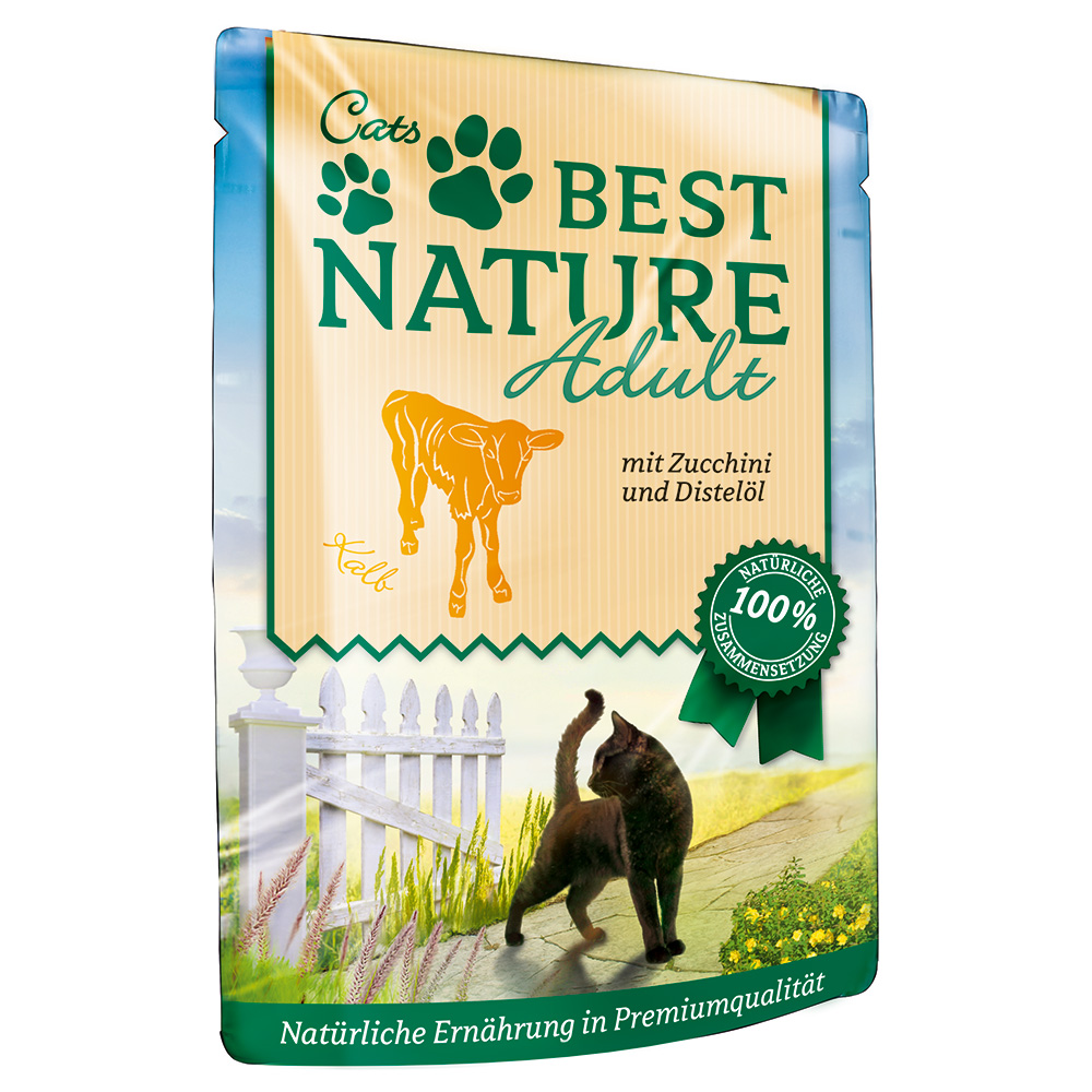 Best Nature Cat Adult, 16 x 85 g - Cielęcina z cukinią i olejem szafranowym