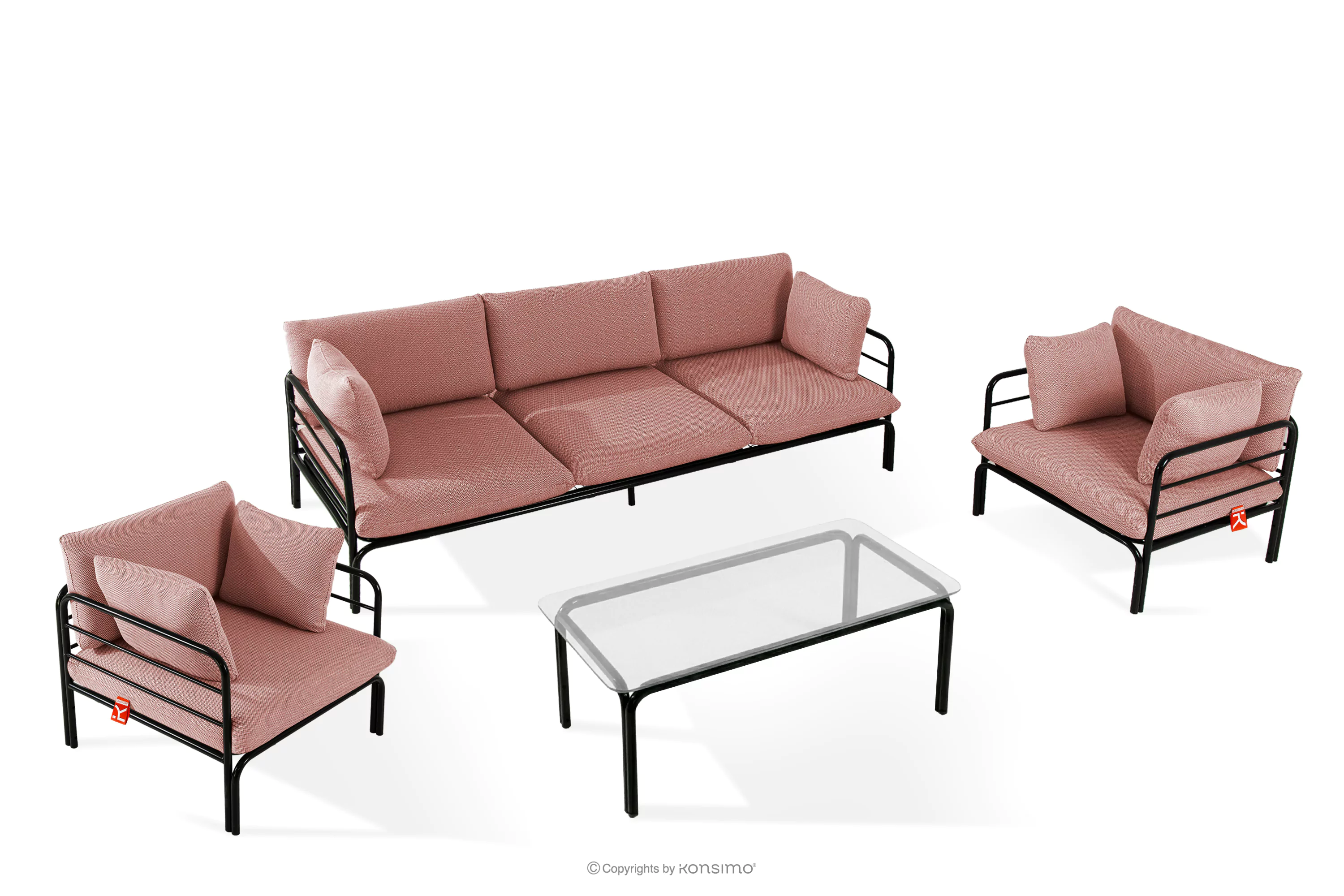 Zestaw mebli ogrodowych 2x fotel, sofa trzyosobowa, stolik antracytowy/czerwony/biały RAMBE