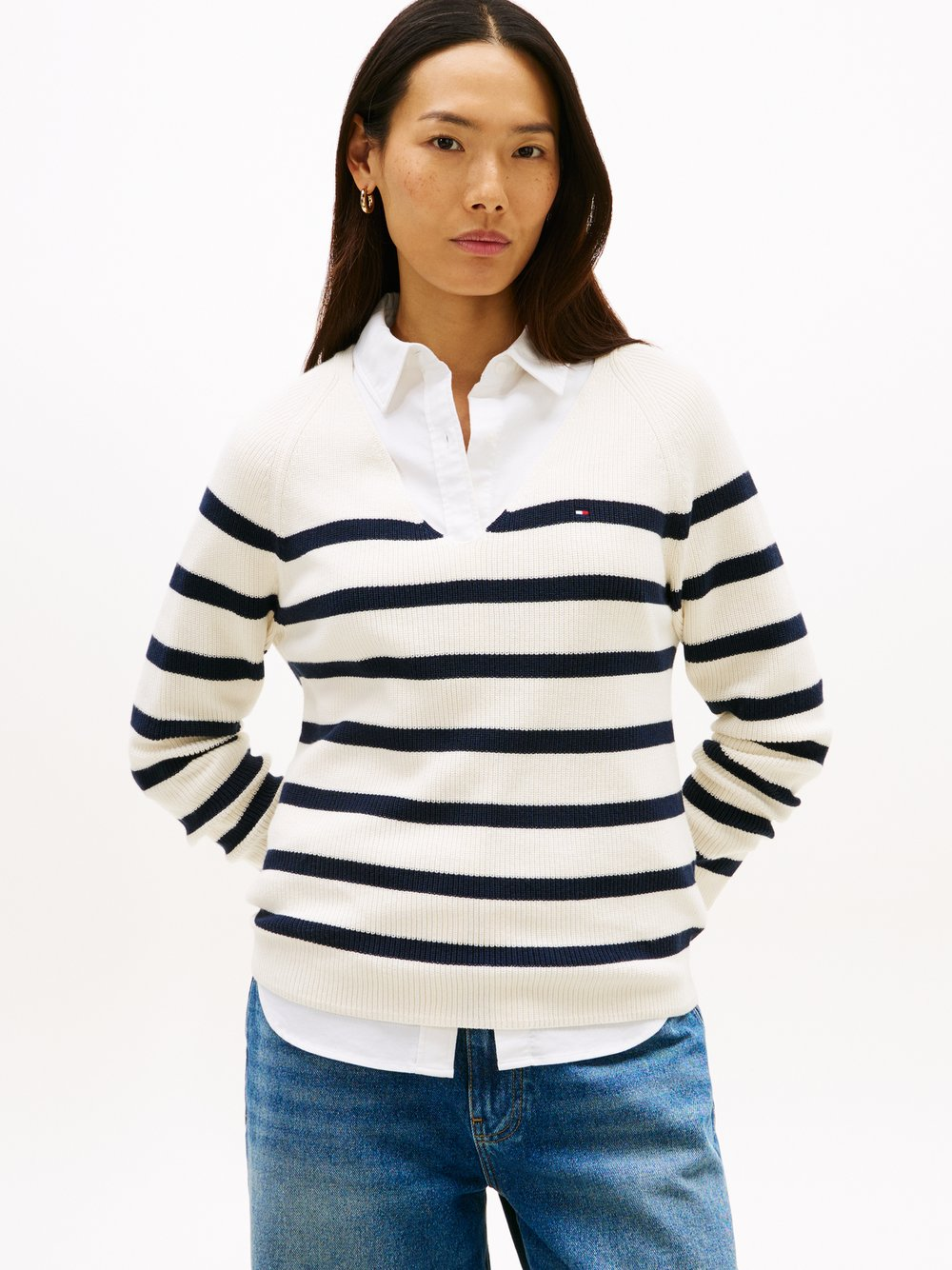 Tommy Hilfiger Sweter damski z dzianiny Kobiety Bawełna biały|niebieski, XL