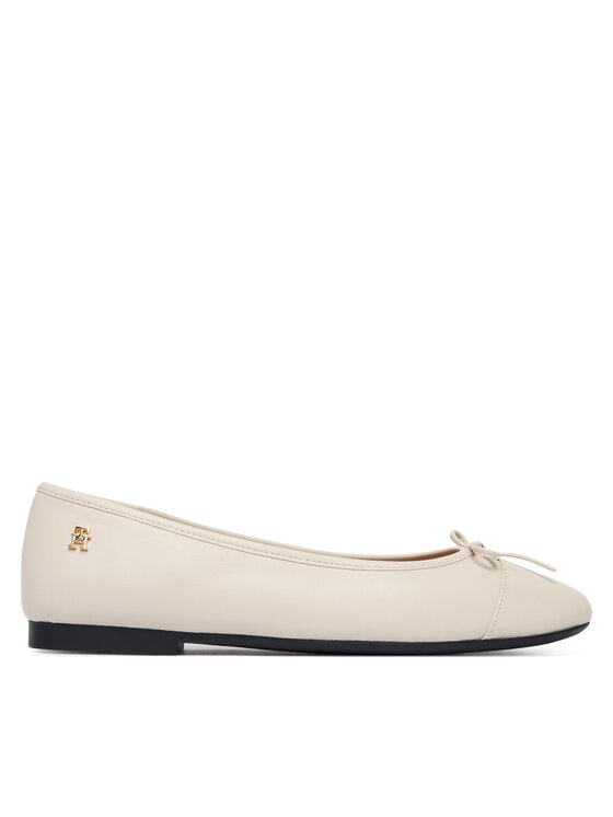 Tommy Hilfiger Baleriny Hilfiger Smooth Lthr Ballet FW0FW09241 Écru