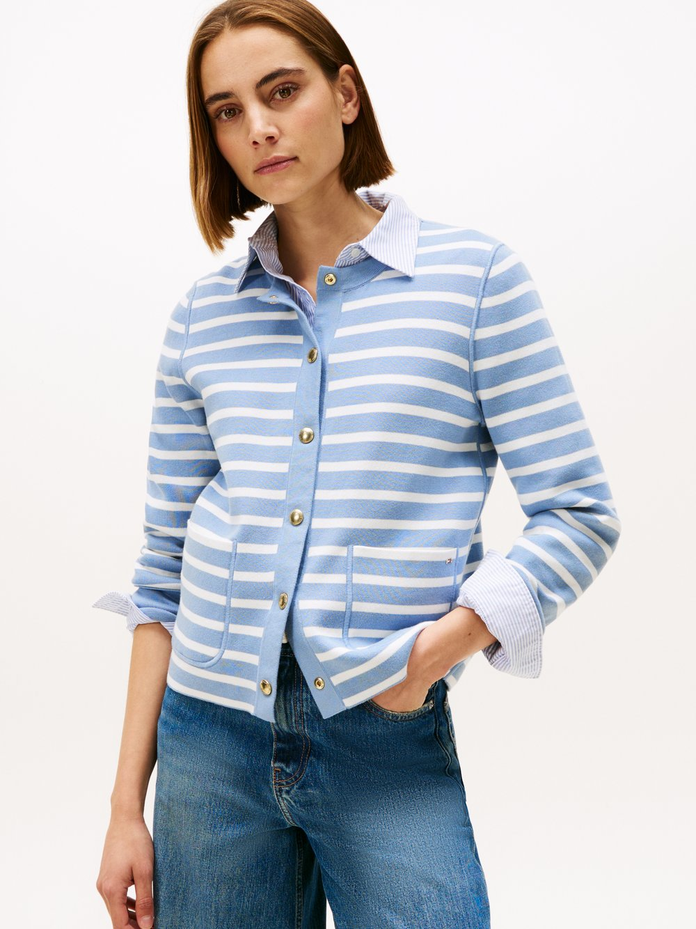 Tommy Hilfiger Damski dwustronny kardigan Kobiety Bawełna niebieski, M