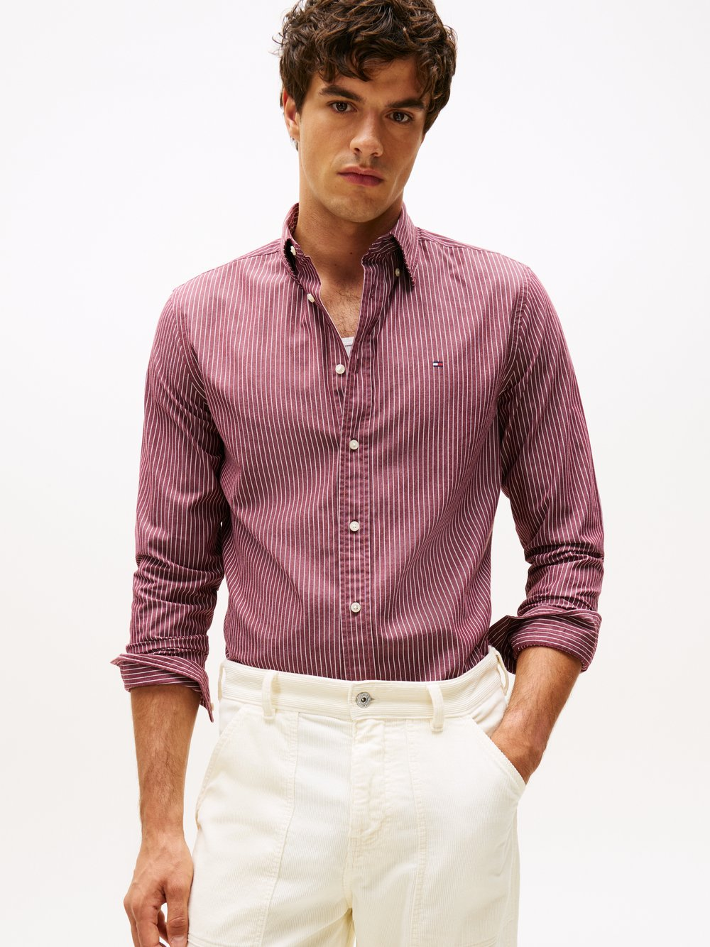 Tommy Hilfiger Męska koszula casual Mężczyźni Regular Fit Bawełna czerwony|biały, XL