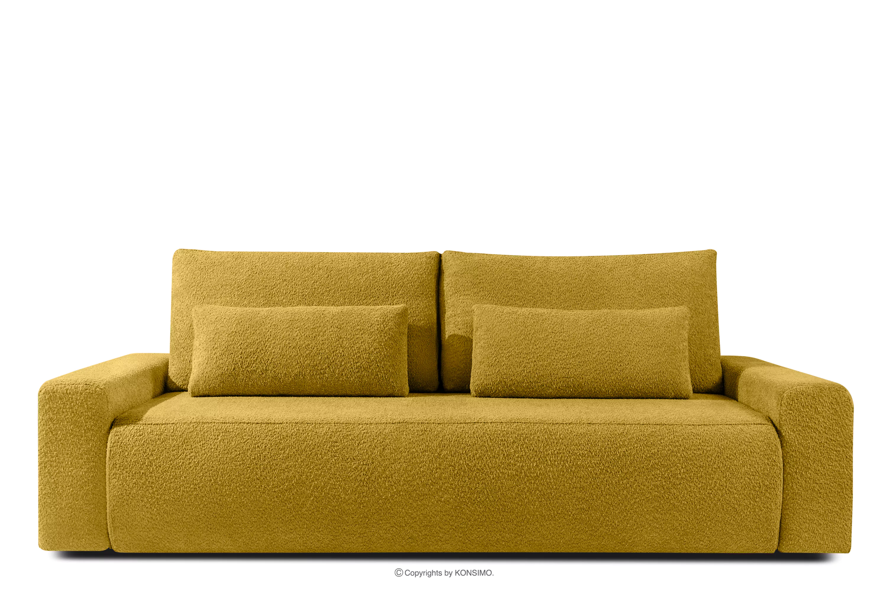Sofa trzyosobowa z poduszkami rozkładana tkanina boucle żółty MOLLIS