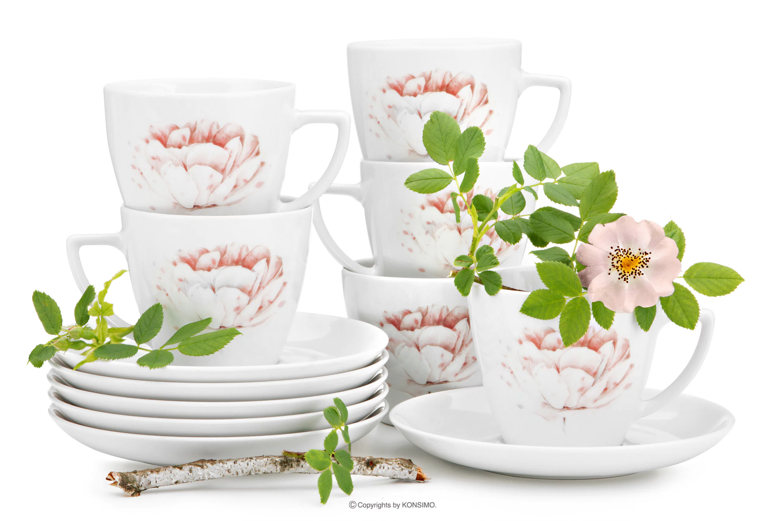 Komplet filiżanek dla 6 osób porcelana Piwonia (12el.) BOSS PIWONIA