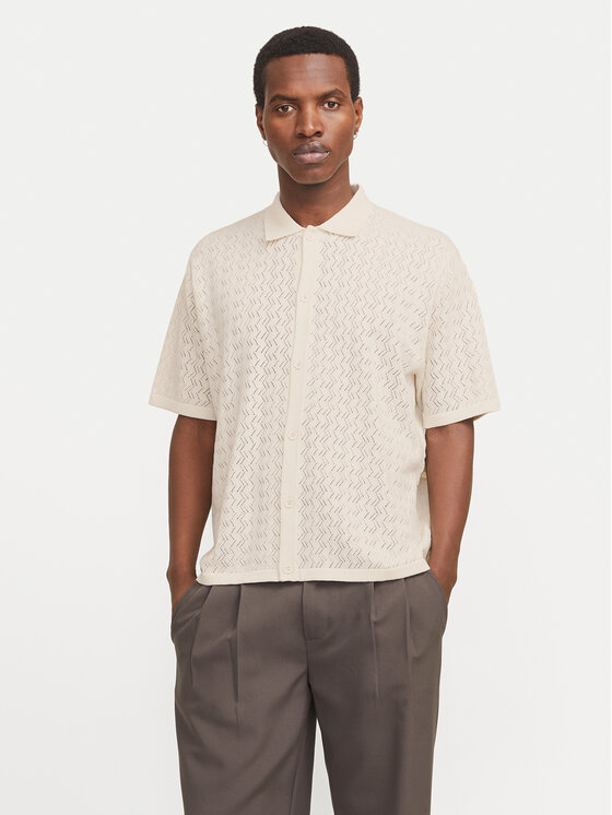 Jack & Jones Koszula Tyler 12272863 Écru Loose Fit