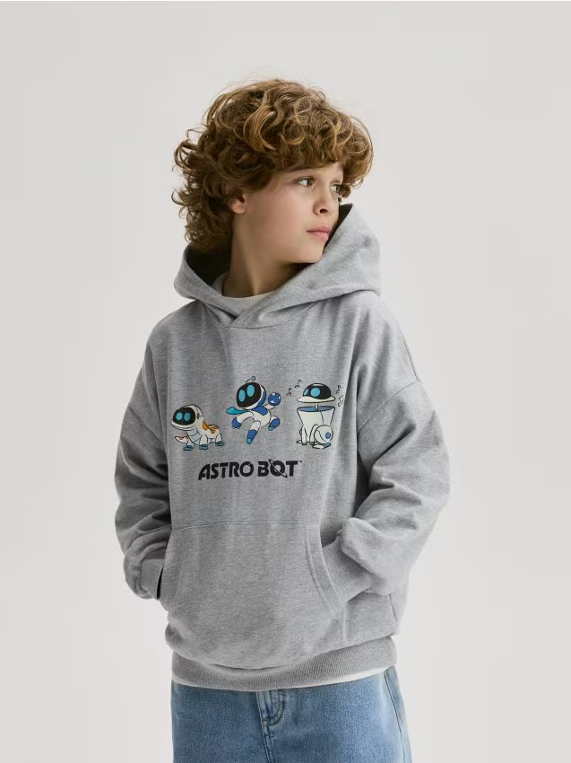 Reserved - Bluza z kapturem Astro Bot - jasnoszary