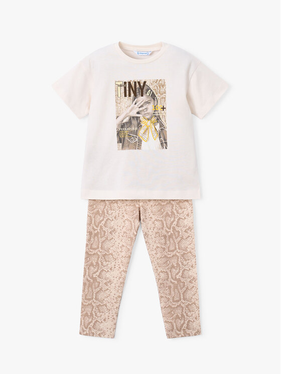Mayoral Komplet t-shirt i legginsy 3727 Beżowy Regular Fit