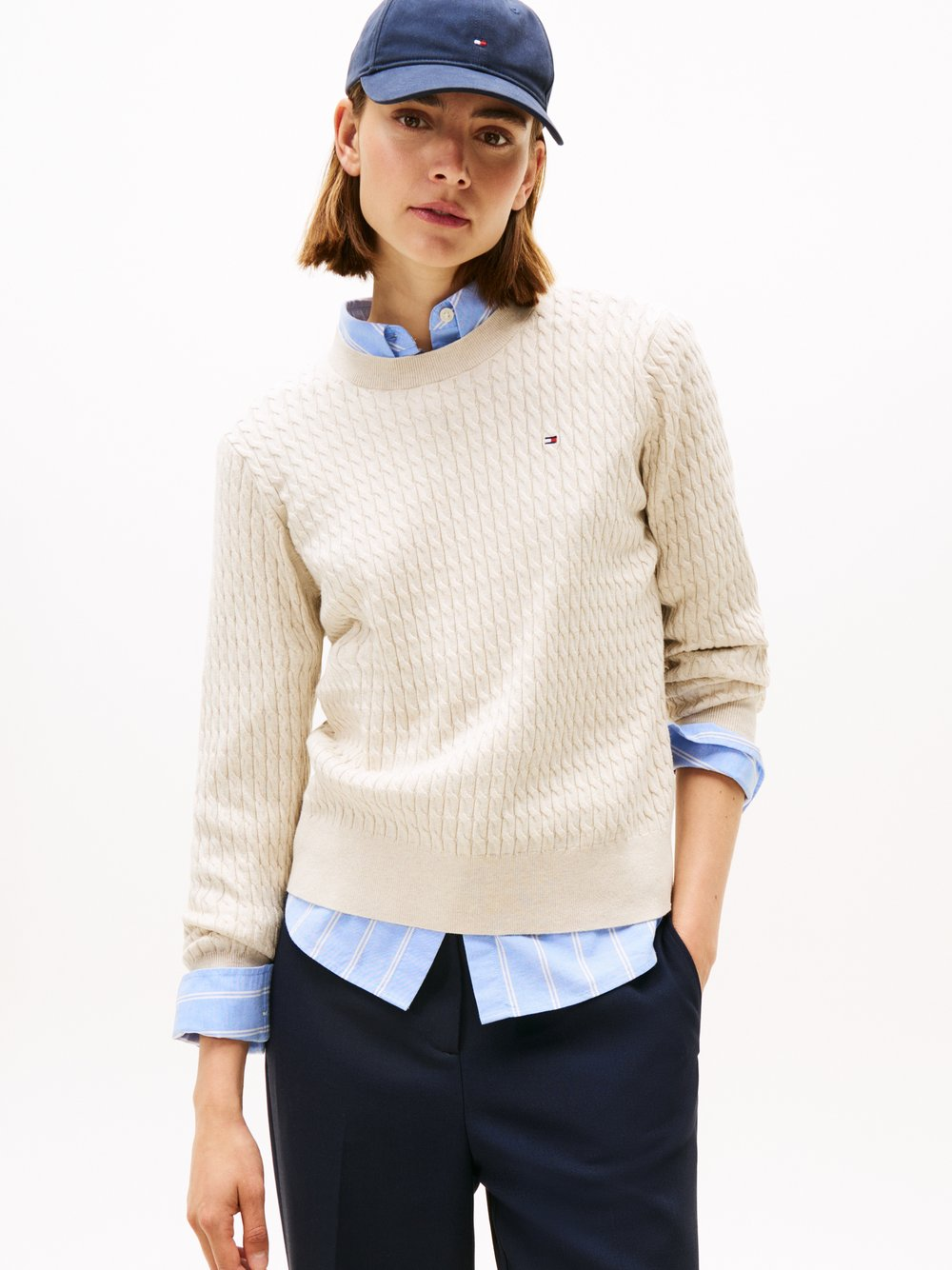 Tommy Hilfiger Sweter damski z dzianiny Kobiety Bawełna beżowy, XL