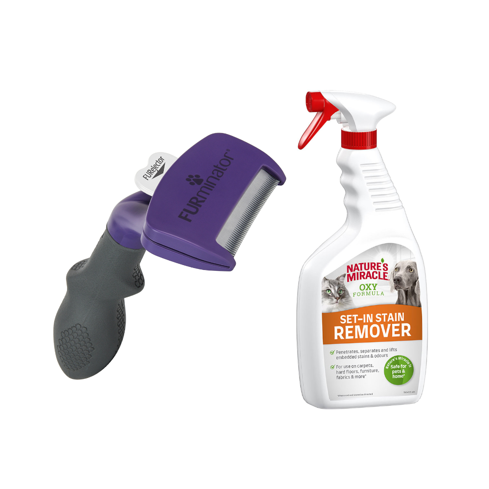 FURminator deShedding Tool dla kota + Nature's Miracle Cat Set-In Stain Remover gratis! - Koty M/L, krótkowłose