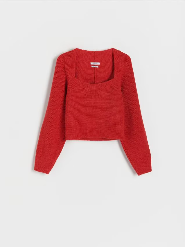 Reserved - Sweter z kwadratowym dekoltem - czerwony