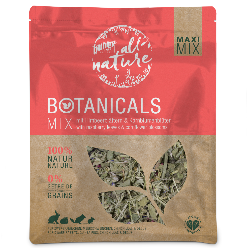 Bunny All Nature Botanicals Maxi Mix, liście malin i kwiaty chabru - 3 x 400 g
