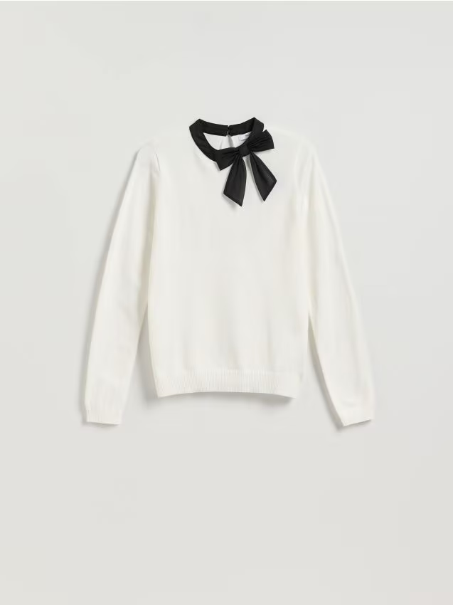 Reserved - Sweter z ozdobną kokardą - kremowy
