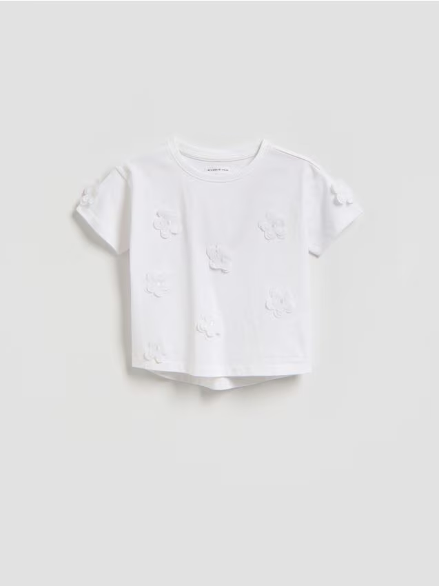 Reserved - T-shirt z aplikacją - złamana biel