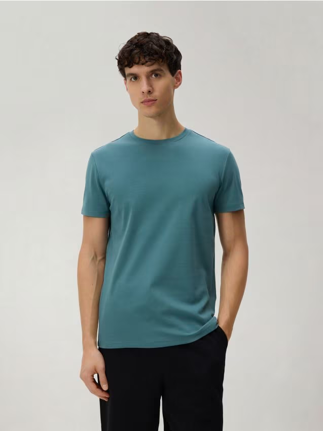 Reserved - T-shirt slim z bawełny pima - jasny zielony