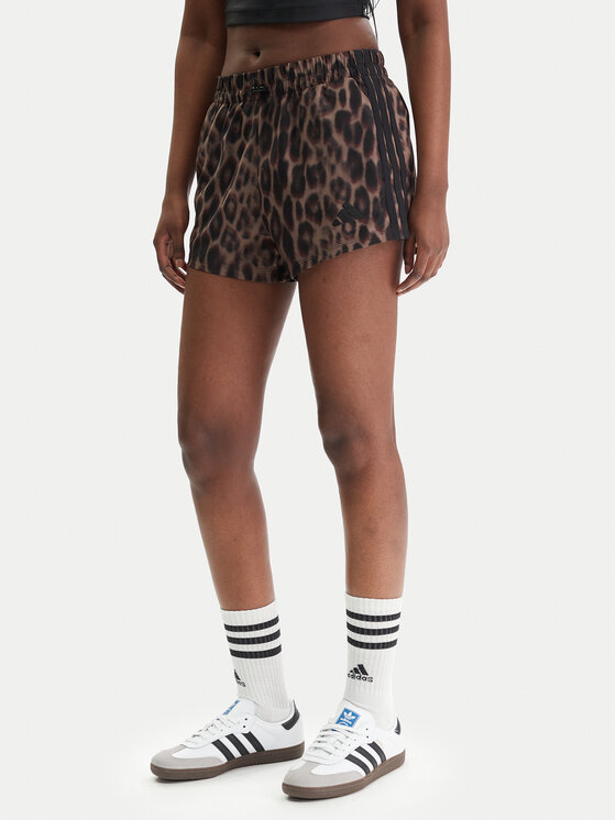 adidas Szorty sportowe Seasonal Essentials Leopard Print JZ0199 Brązowy Regular Fit