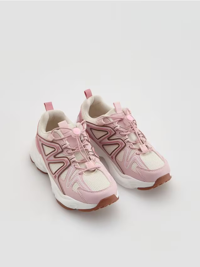 Reserved - Sneakersy z łączonych materiałów - pastelowy róż