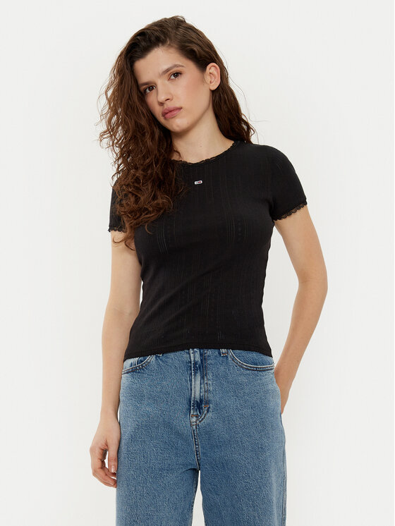 Tommy Jeans T-Shirt DW0DW19493 Czarny Slim Fit