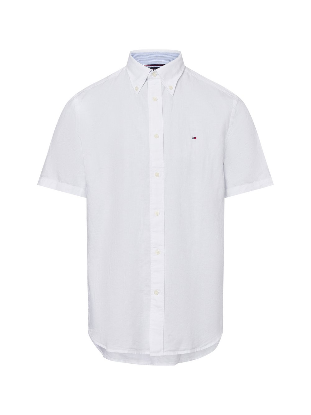 Tommy Hilfiger Męska koszulka z krótkim rękawem z zawartością lnu Mężczyźni Regular Fit Bawełna biały, M