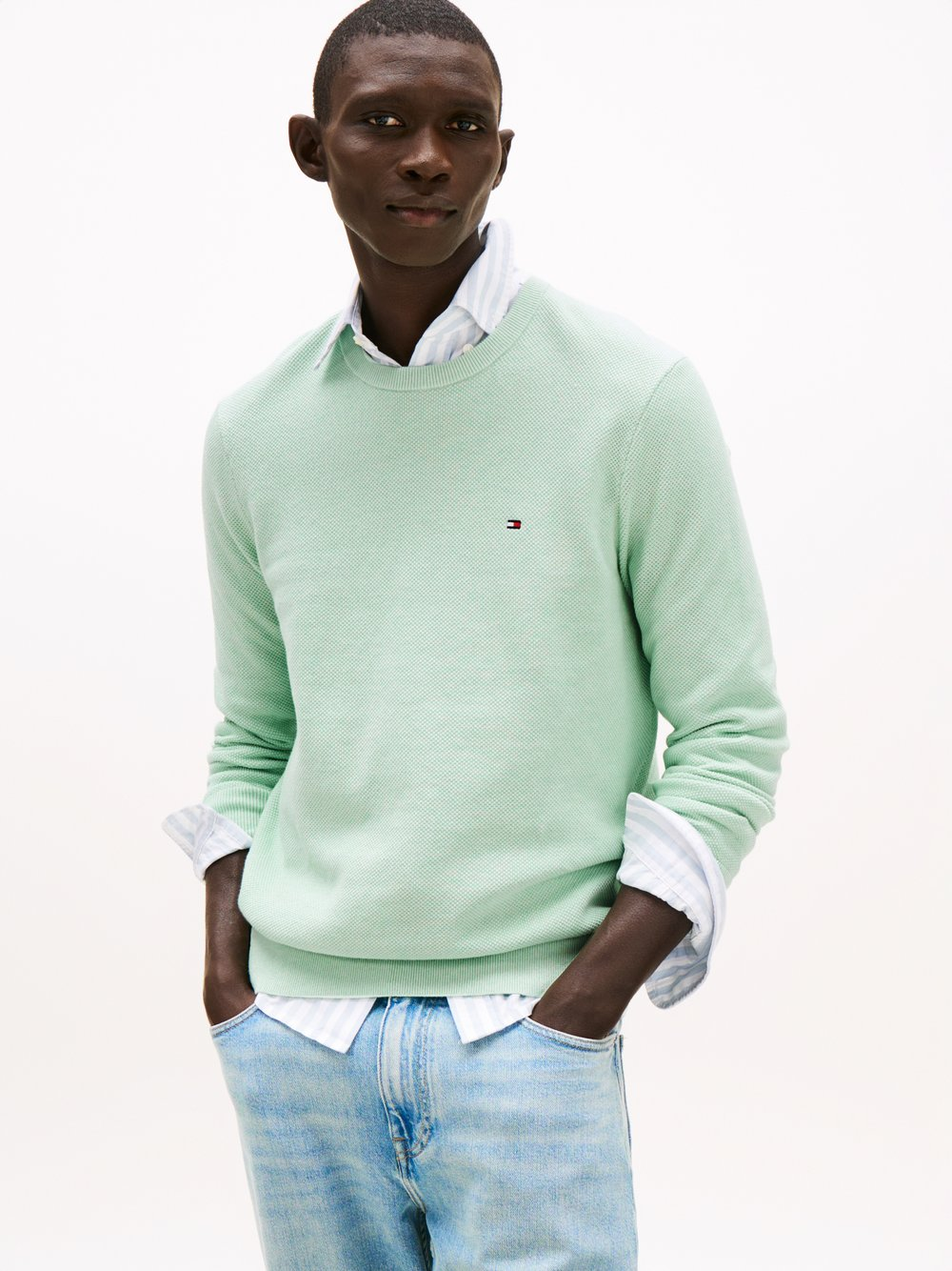 Tommy Hilfiger Męski sweter Mężczyźni Bawełna zielony, S