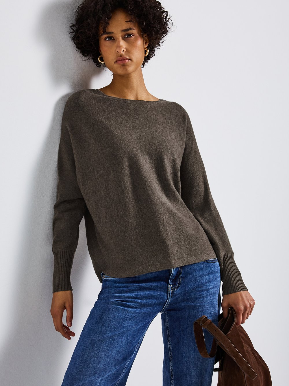 Street One Sweter damski z cienkiej dzianiny Kobiety drobna dzianina brązowy, 36