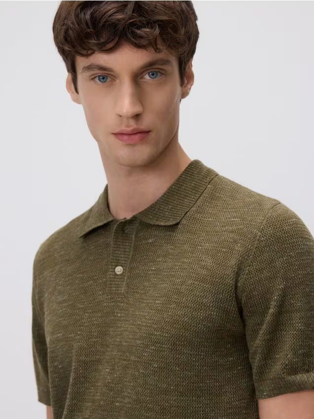 Reserved - Strukturalny sweter polo - zielony