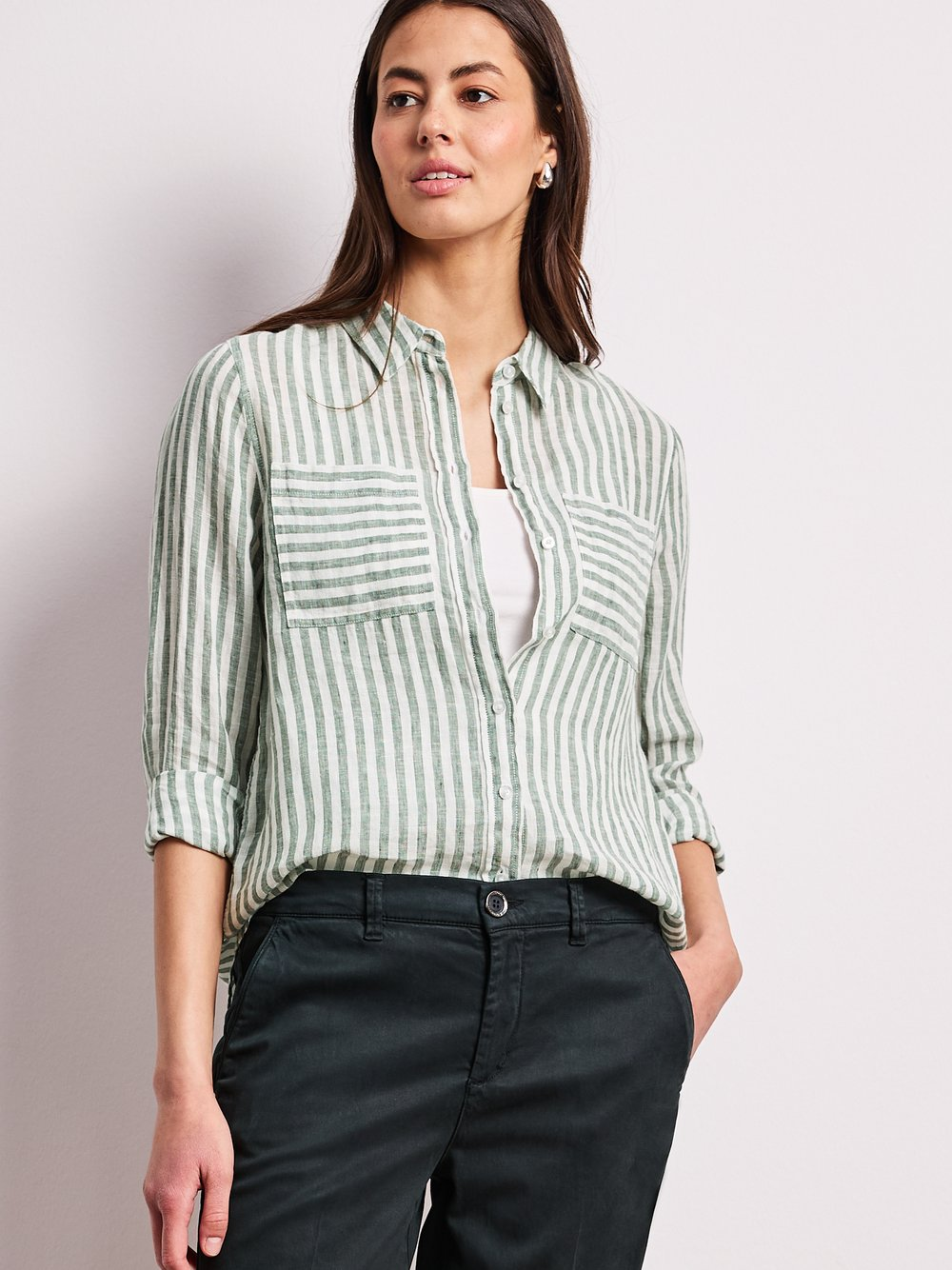 Street One Lniana bluzka damska Kobiety len (100%) zielony, 38