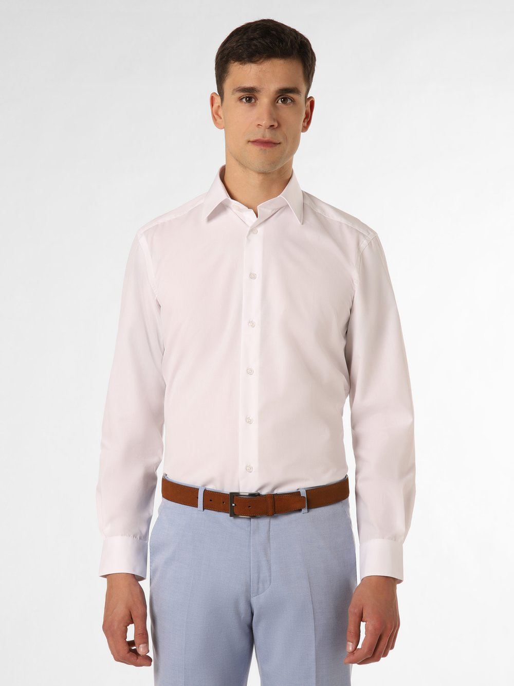 Finshley & Harding Koszula męska łatwa w prasowaniu Mężczyźni Modern Fit Bawełna biały kołnierzyk kent, 42