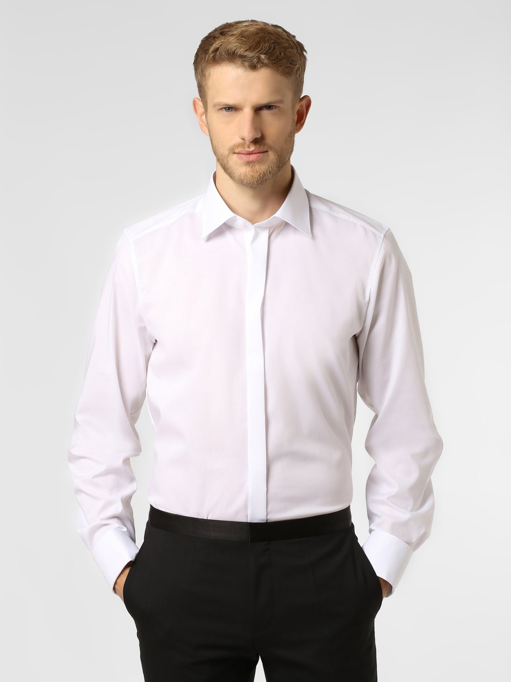 Finshley & Harding Koszula męska z wywijanymi mankietami Mężczyźni Slim Fit Bawełna biały kołnierzyk kent, 40