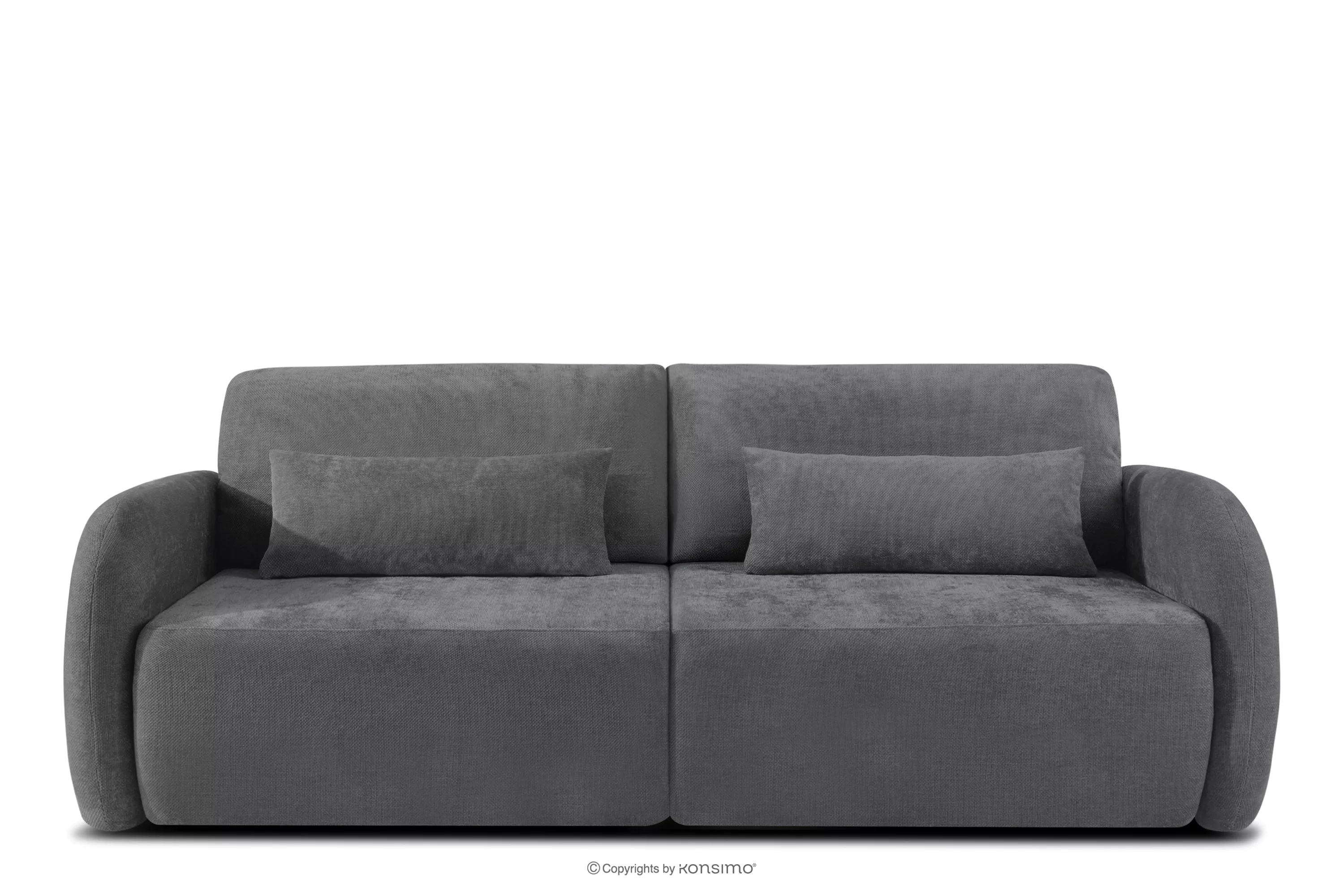 Sofa trzyosobowa zaokrąglony kształt w tkaninie plecionej ciemny szary CALICO