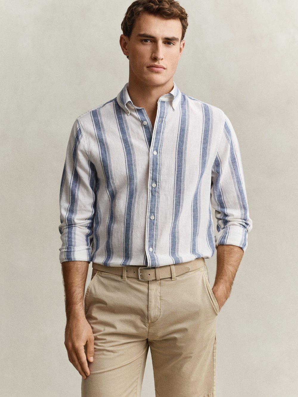 Gant Męska koszula casual z lnem Mężczyźni Regular Fit Bawełna niebieski, L