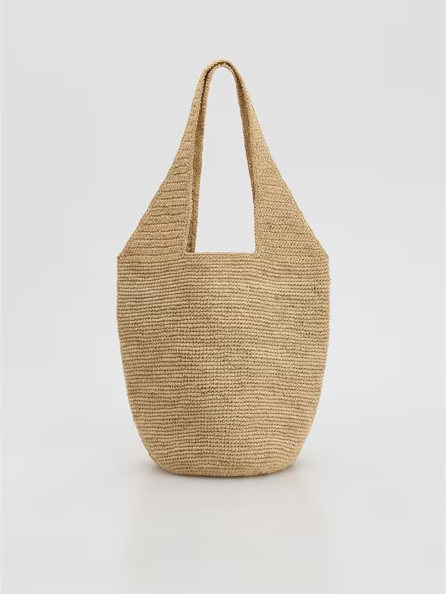 Reserved - Torebka handmade z rafii - beżowy