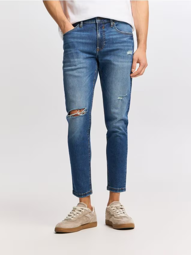 Reserved - Jeansy skinny z przetarciami - niebieski