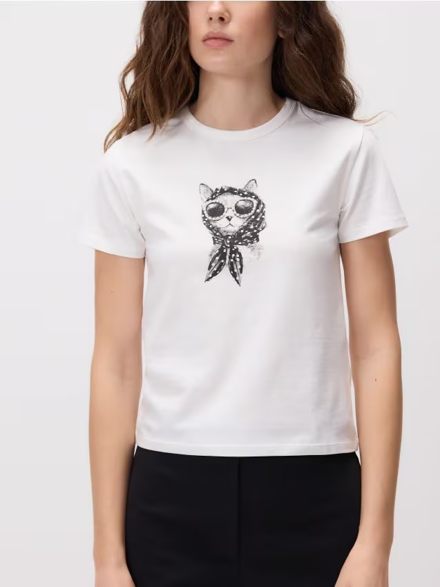 Reserved - T-shirt z nadrukiem - biały