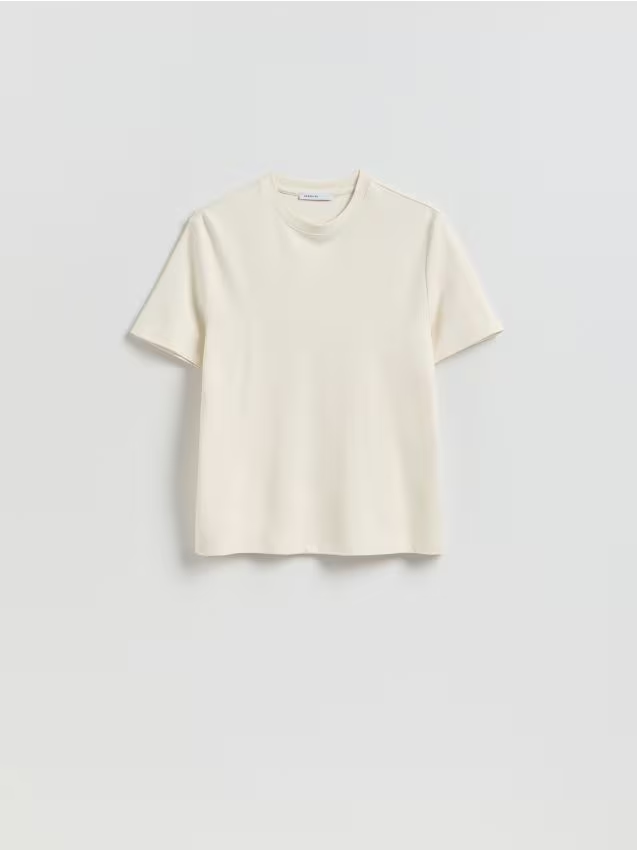 Reserved - Gładki t-shirt - kremowy