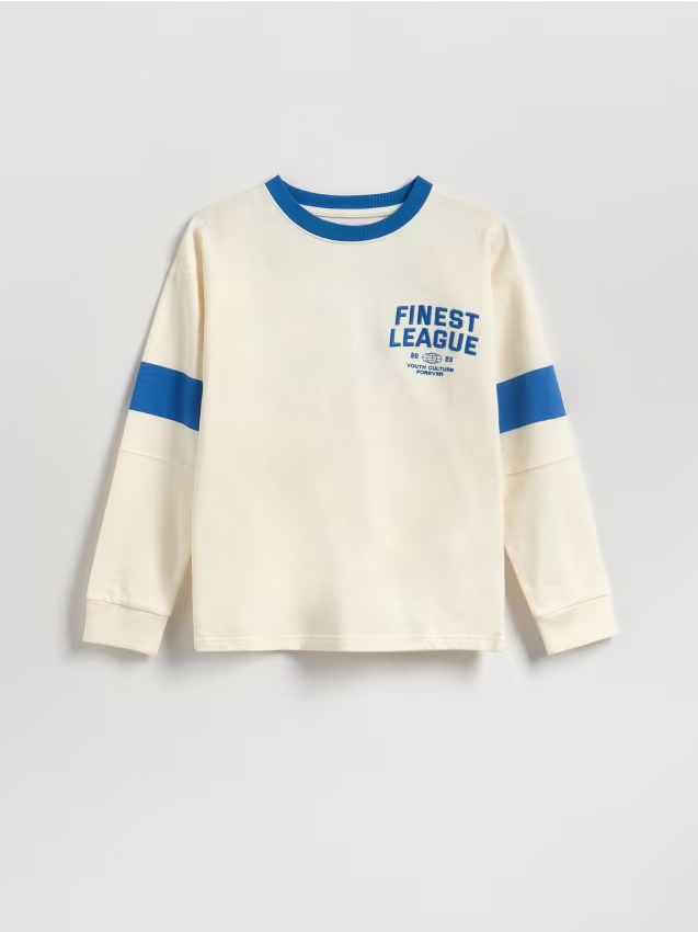 Reserved - Bawełniany longsleeve - złamana biel