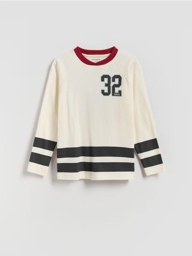 Reserved - Bawełniany longsleeve - złamana biel