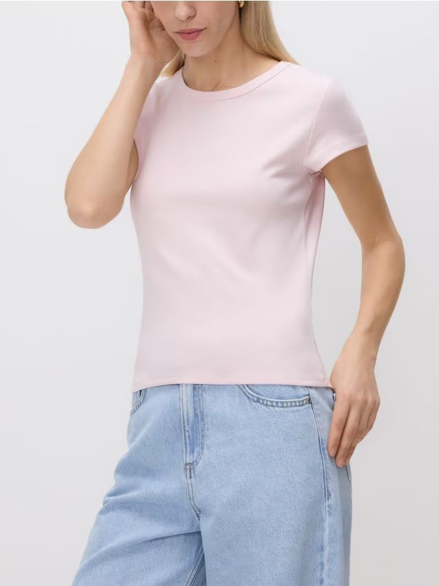 Reserved - T-shirt z bawełny merceryzowanej - pastelowy róż