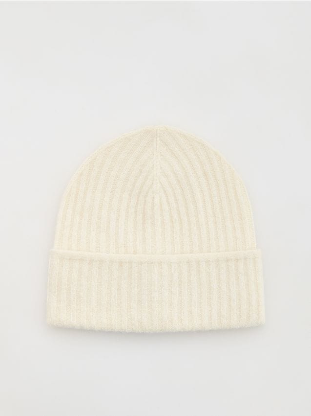 Reserved - Czapka beanie z domieszką wełny - kremowy miniaturka