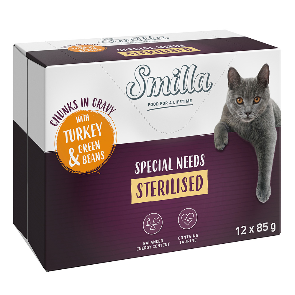 Smilla Sterilised, kawałeczki w sosie z warzywami - Z indykiem i zieloną fasolką, 12 x 85 g