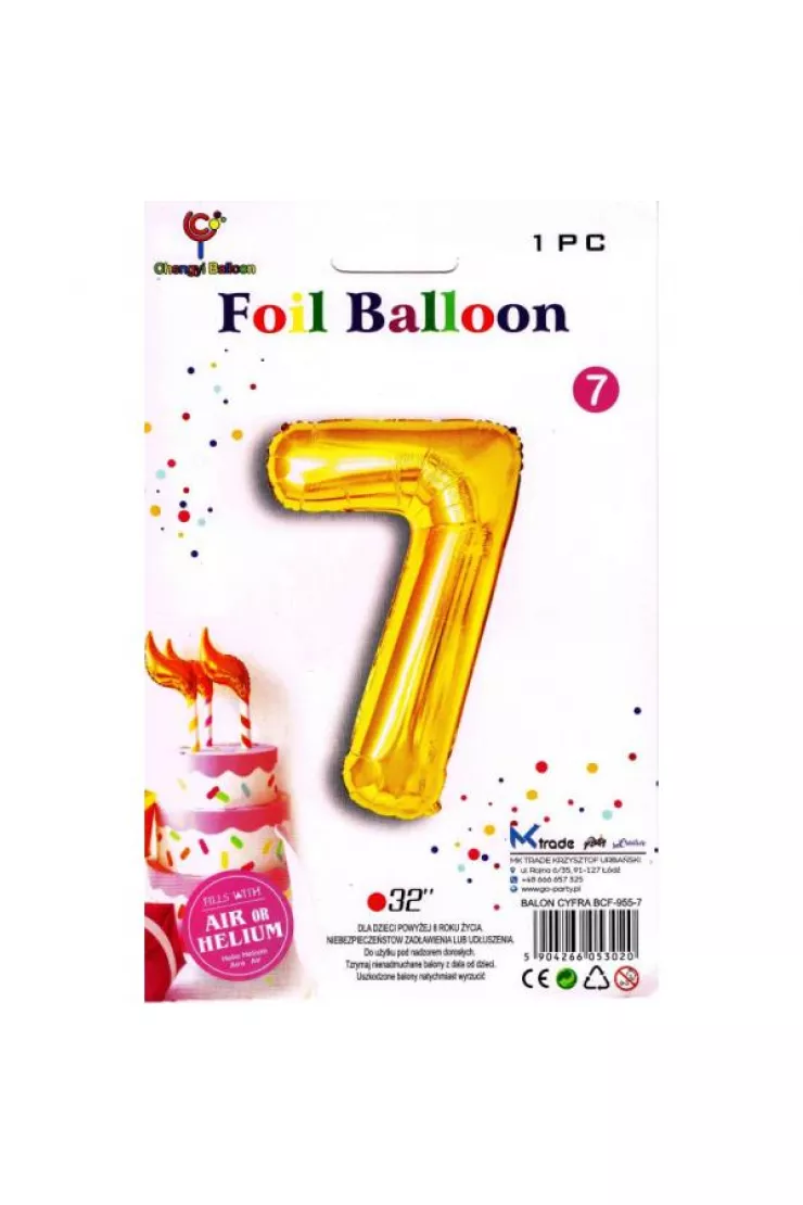 Balon foliowy cyfra 7 złoty