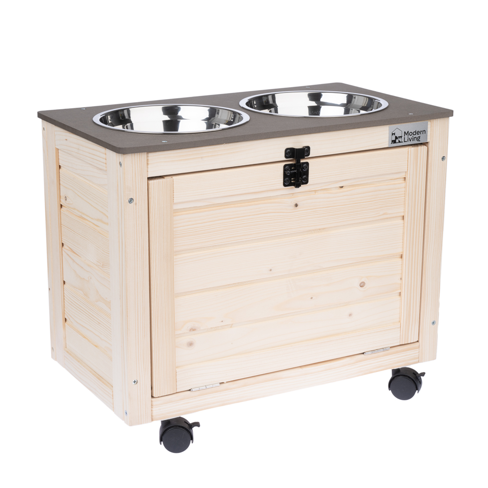 Modern Living pudełko na karmę z miskami Inari - Dł. 53 x szer. 30 x wys. 43,5 cm